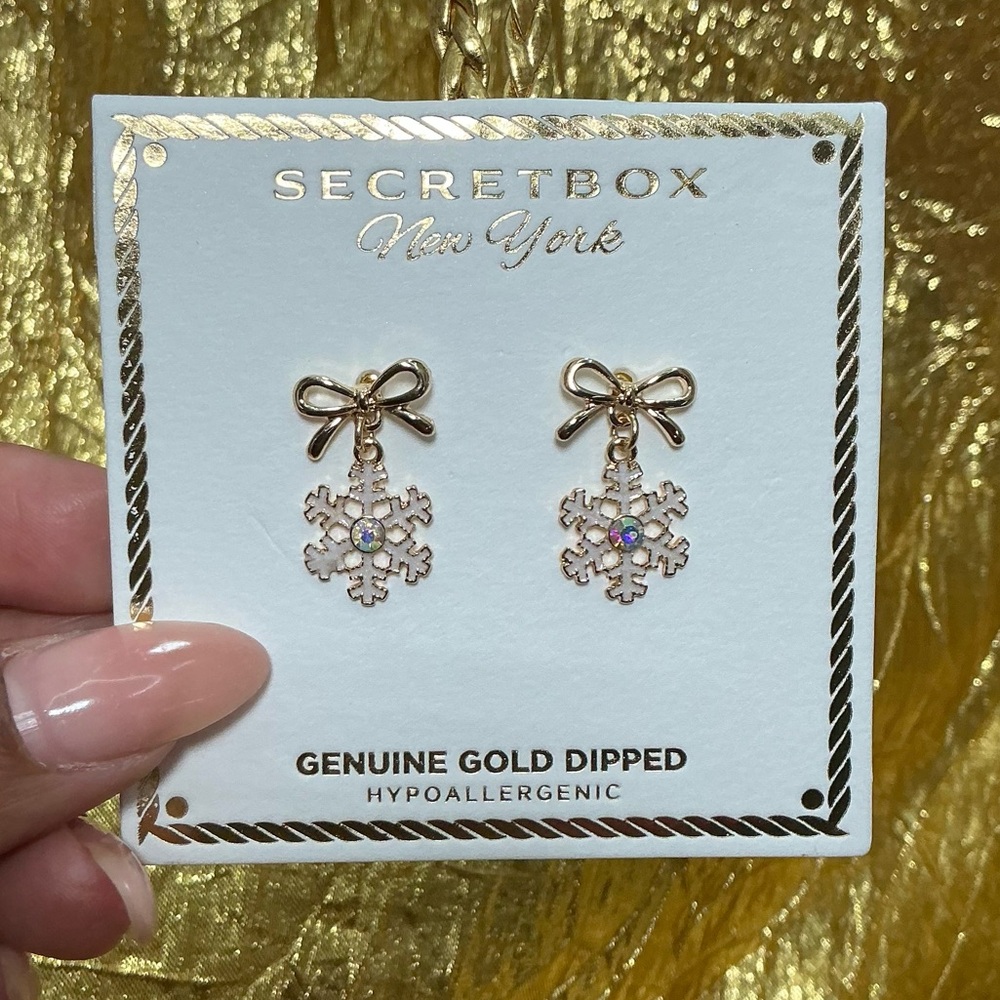 Secret Box NY Gold-Dipped Snowflake Drop Earrings | For Pierced Ears